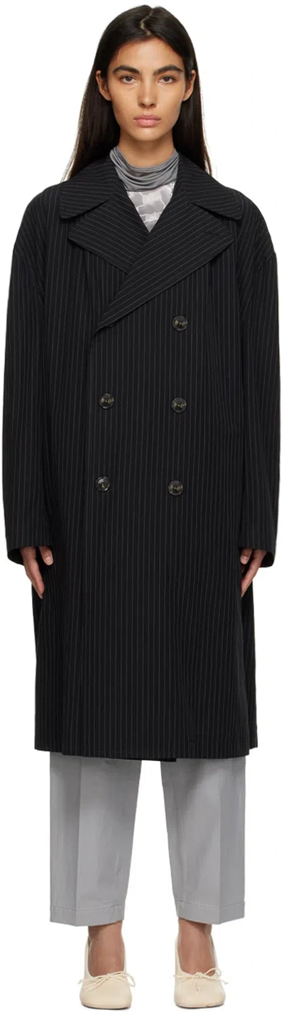 Mm6 Maison Margiela Black Pinstripe Coat In 002f Black/white