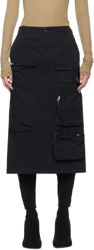Mm6 Maison Margiela Black Pocket Midi Skirt In 900 Black