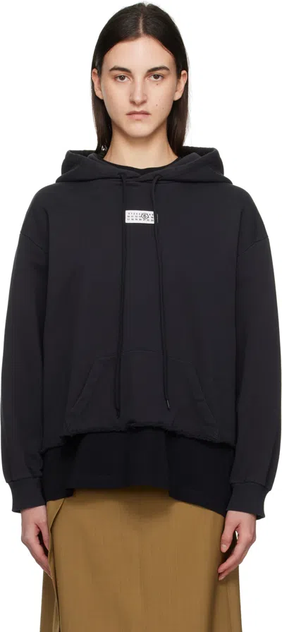 MM6 MAISON MARGIELA BLACK RAW HEM LOGO HOODIE