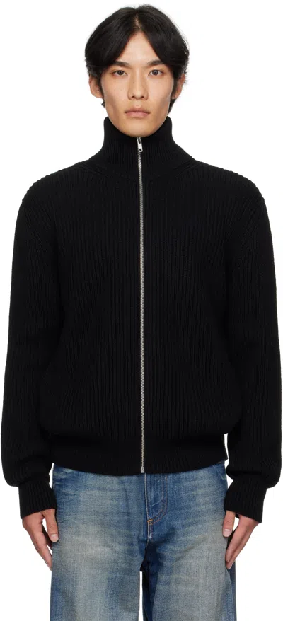 Mm6 Maison Margiela Black Ribbed Knit Sports Jacket