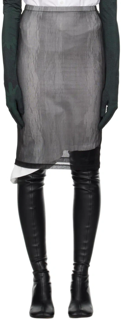Mm6 Maison Margiela Black Ribbed Midi Skirt In 961 Black/white