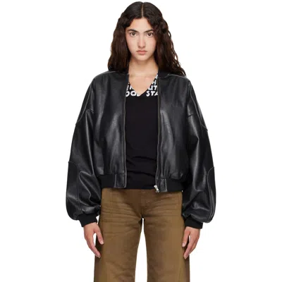 Mm6 Maison Margiela Black Rib-knit Trim Faux-leather Bomber Jacket In 900 Black