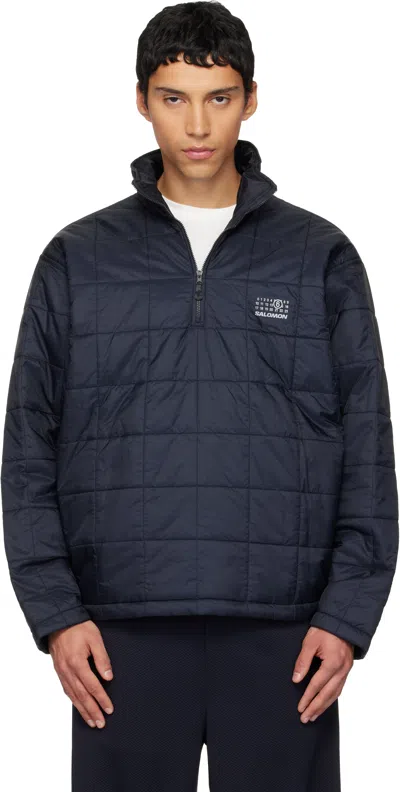 Salomon Collaboration High Collar Quilted Jacket In Blue from MM6 Maison Margiela