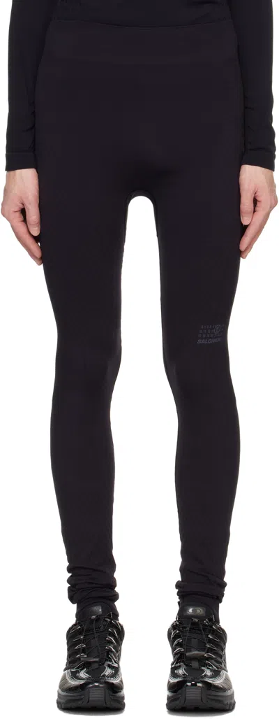 Mm6 Maison Margiela Black Salomon Edition Textured Leggings In 900 Deep Black