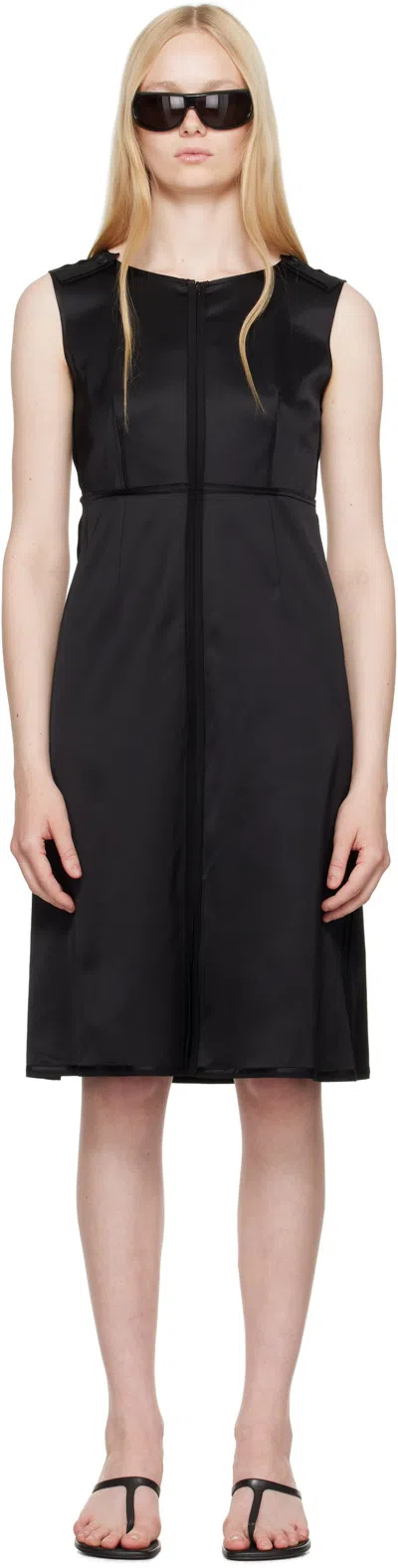 Mm6 Maison Margiela Black Satin Stretch Midi Dress In 900 Black