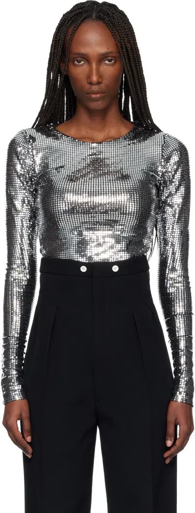 Mm6 Maison Margiela Black Sequinned Long Sleeve T-shirt In Silver
