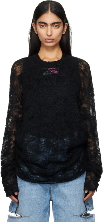 Mm6 Maison Margiela Black Sheer Sweater In 900 Black