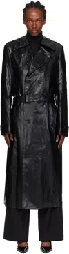 Mm6 Maison Margiela Black Shiny Coated Linen Trench Coat In Black