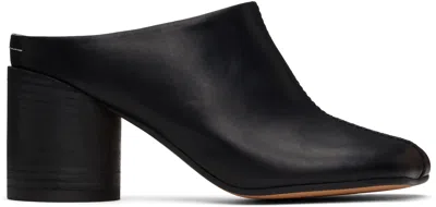 Mm6 Maison Margiela Black Shiny Vegetable Tanned Leather Anatomic Mules