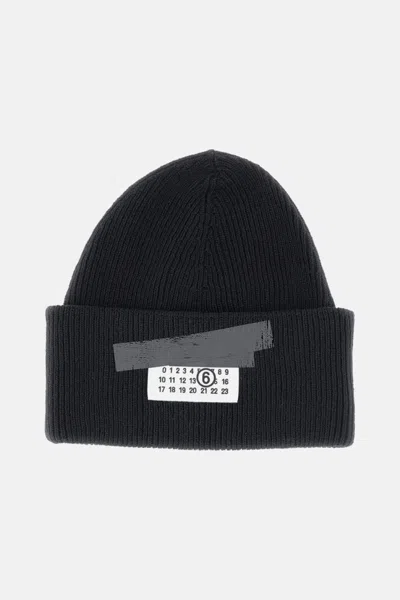 Mm6 Maison Margiela Black Signature Beanie Hat