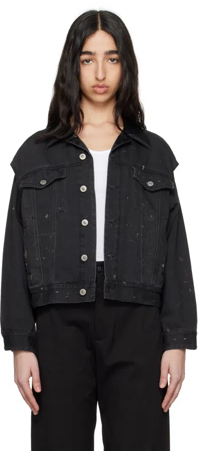Mm6 Maison Margiela Black Splatter Effect Denim Jacket In 963 Black