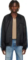 Mm6 Maison Margiela Black Sports Denim Bomber Jacket In 962 Black/medium Blu