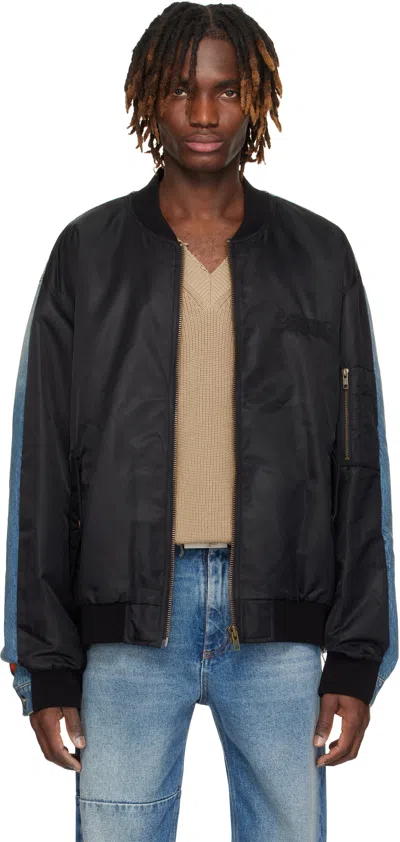 Mm6 Maison Margiela Black Sports Denim Bomber Jacket In 962 Black/medium Blu