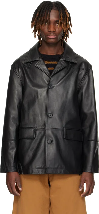 Mm6 Maison Margiela Black Sports Leather Jacket In 900 Black