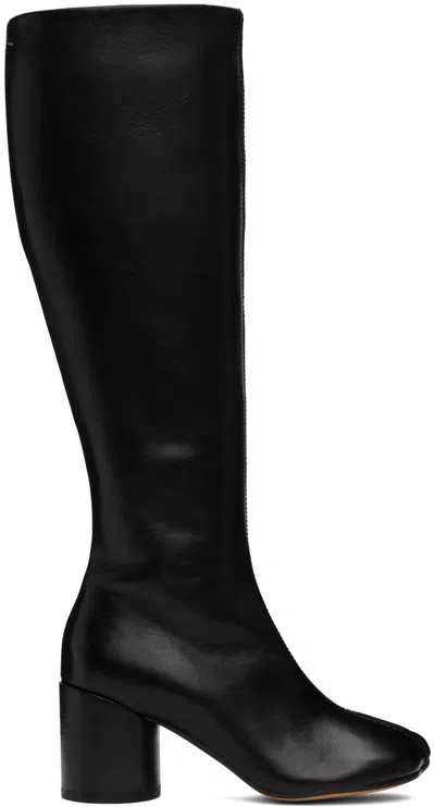 Mm6 Maison Margiela Black Stitch-out Leather Tall Boots In T8013 Black