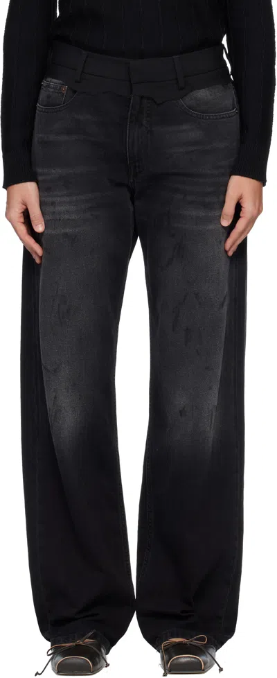 Mm6 Maison Margiela Black Washed Straight Fit Jeans