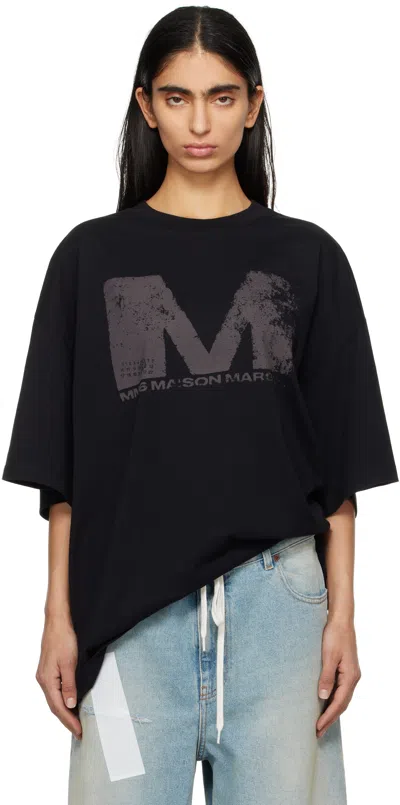 Mm6 Maison Margiela Black Sunbleached Logo T-shirt In 900 Black