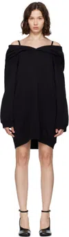 Mm6 Maison Margiela Mm6 By Maison Margiela Off-shoulder Black Sweatshirt Dress With Cozy Hood