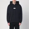 Mm6 Maison Margiela Mm6 By Maison Margiela Emblazoned Black Hoodie With Drawstring And Ribbed Finishes In Black