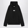Mm6 Maison Margiela Mm6 By Maison Margiela Emblazoned Black Hoodie With Drawstring And Ribbed Finishes