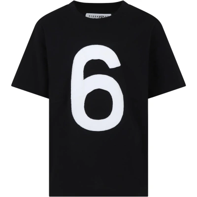 Mm6 Maison Margiela Black T-shirt For Kids With Number 6