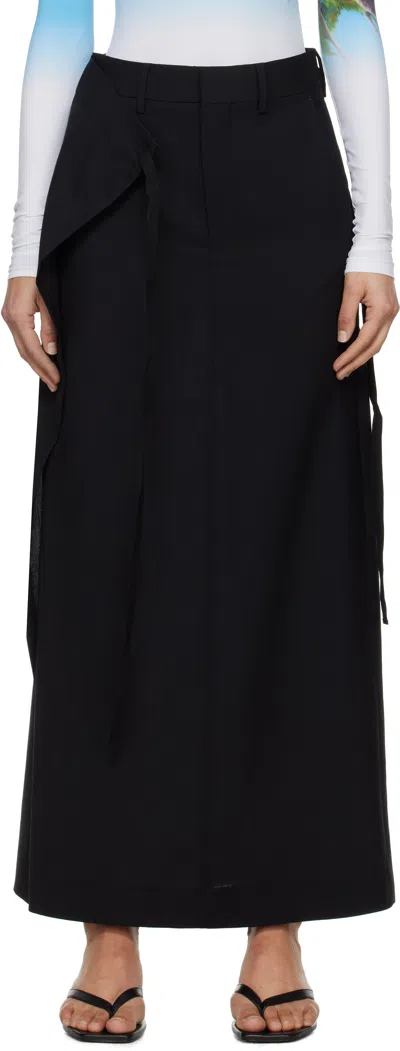 Mm6 Maison Margiela Black Tailoring Wool Canvas Tie Maxi Skirt In 900 Black