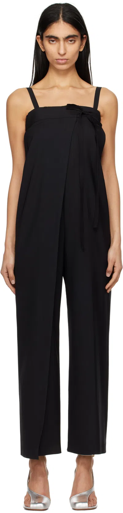 Mm6 Maison Margiela Black Tailoring Wool Canvas Trouser Jumpsuit In 900 Black