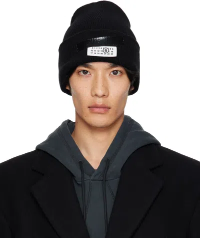 Mm6 Maison Margiela Black Taped Label Wool Beanie