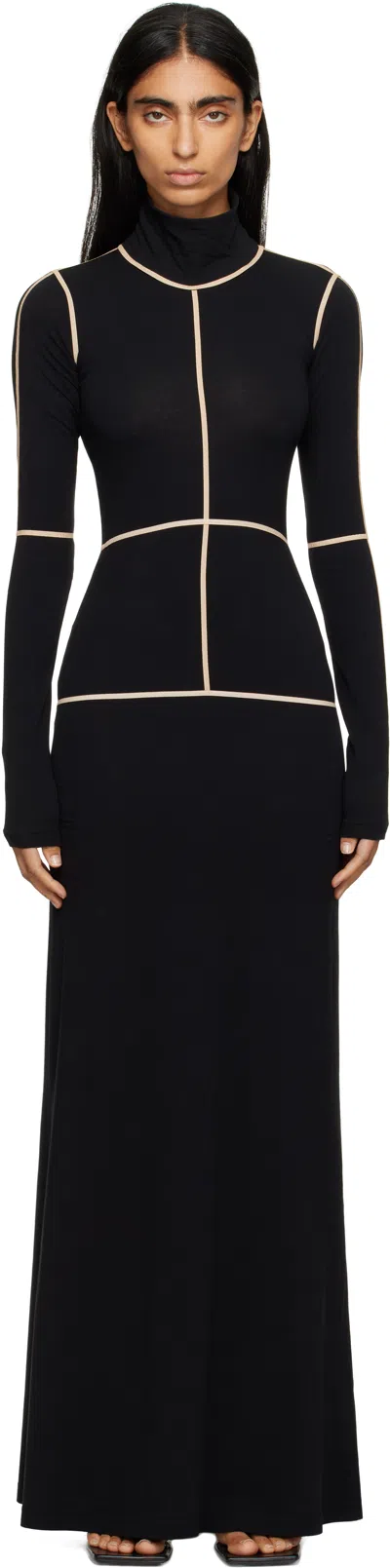 Mm6 Maison Margiela Contrast Seam Long Sleeve Turtleneck Dress In Black
