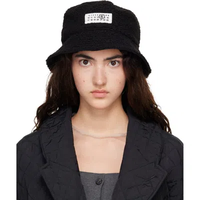 Mm6 Maison Margiela Black Teddy Nylon Reversible Bucket Hat In 900 Black