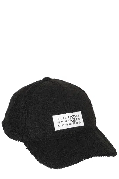 Mm6 Maison Margiela Black Textured Structured Brim Logo Cap Hat