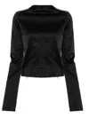 Mm6 Maison Margiela Logo Top With Long Sleeves And Frayed Hem In Black