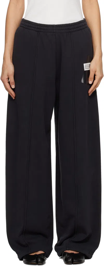 Mm6 Maison Margiela Black Unbrushed Taped Logo Lounge Pants In 899 Washed Black