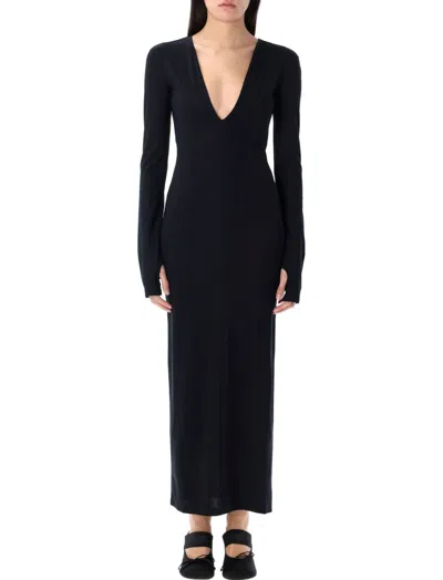 MM6 MAISON MARGIELA BLACK V-NECKLINE LONG SLEEVES DRESS