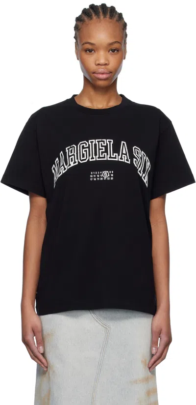 Mm6 Maison Margiela Black Varsity Print T-shirt In 900 Black