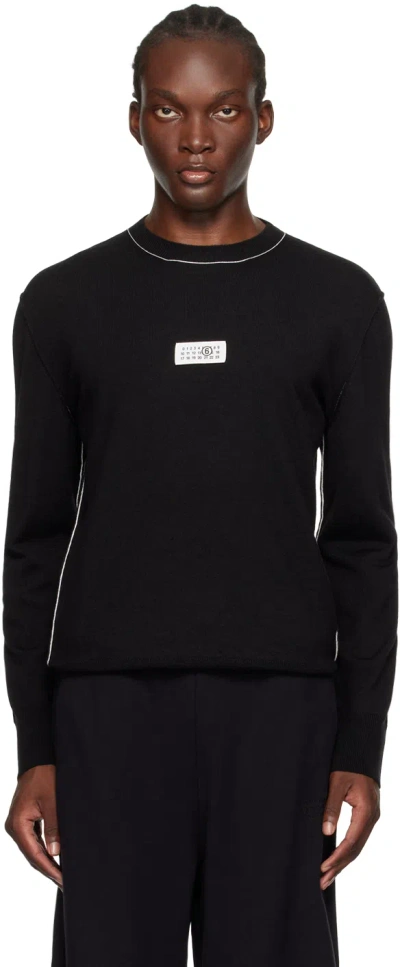 Mm6 Maison Margiela Black Virgin Wool Logo Patch Sweater In 900 Black