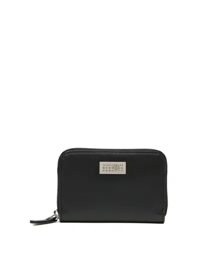 Mm6 Maison Margiela Black Wallet In Leather With Logo And Zip