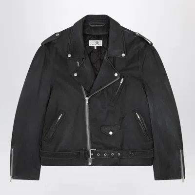Mm6 Maison Margiela Black Washed-effect Biker Jacket