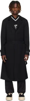 Mm6 Maison Margiela Black Wool & Cotton Gabardine Trench Coat In 962 Black
