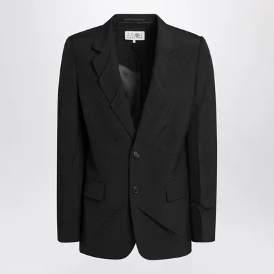 Mm6 Maison Margiela Black Wool-blend Jacket In Blue