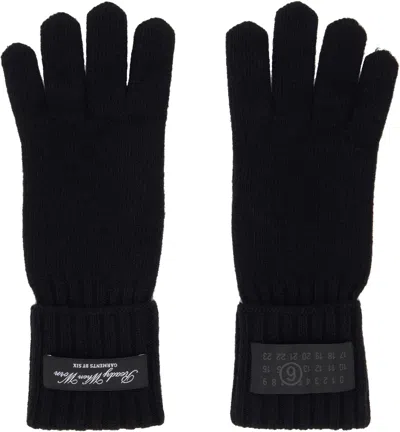 Mm6 Maison Margiela Black Wool-blend Knit Gloves