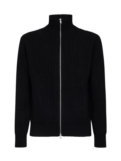 Mm6 Maison Margiela Wool-blend Ribbed Zip-up Sweater In Black