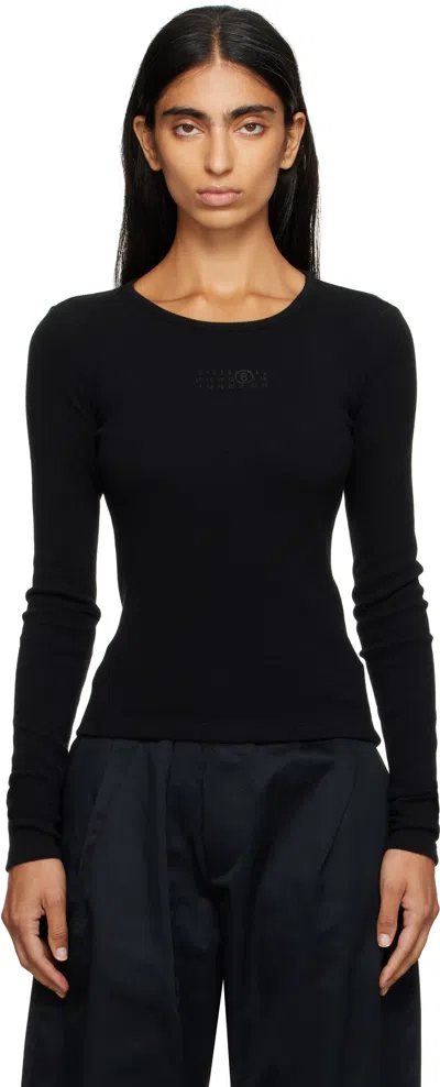 MM6 MAISON MARGIELA BLACK WOOL BLEND RIB JERSEY LONG-SLEEVED T-SHIRT
