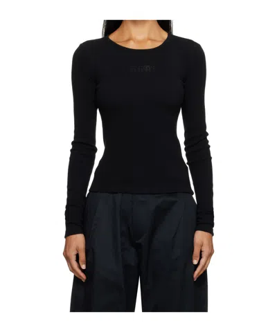 Mm6 Maison Margiela Black Wool Blend Rib Jersey Long-sleeved T-shirt
