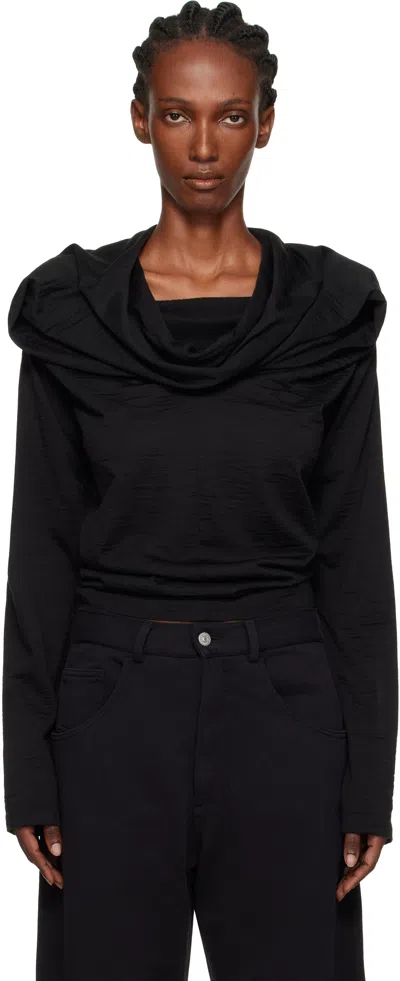 Mm6 Maison Margiela Black Wool Jersey Long-sleeved Top