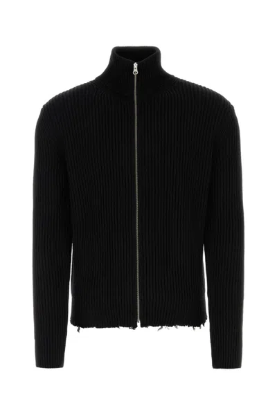 Mm6 Maison Margiela Black Zip High Neck Sweater In White
