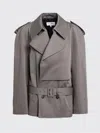Mm6 Maison Margiela Stretch Cotton Trench Coat With Belted Waist In Gray