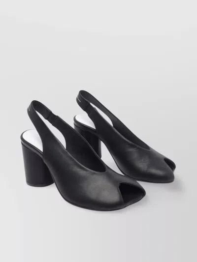Mm6 Maison Margiela Block Heel Leather Open Toe Sandals In Black