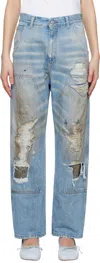 Mm6 Maison Margiela Used Denim Jeans In 964 Medium Blue