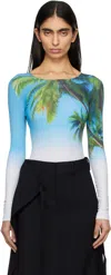 Mm6 Maison Margiela Blue Archive Print Bodysuit In 001s Blue/white/gree